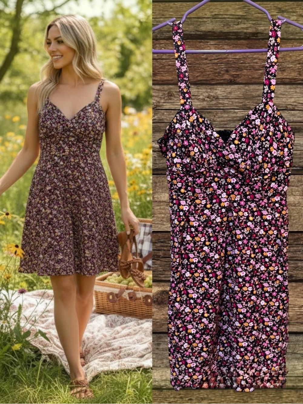Ruby Rox Black Pink Floral Mini Dress Sweetheart w/ Adjustable Straps Small